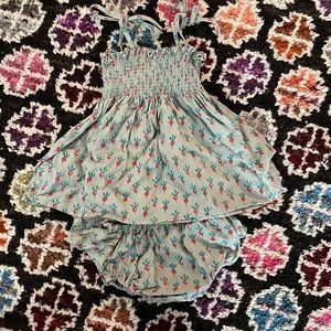 Oeuf Linen Smock Set (Top & Bloomer) in Radish